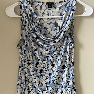 Ann Taylor Factory Sleeveless Blouse with Blue and White Floral Design